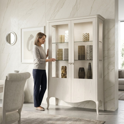 Vitrine Luxe Kast Wit Hout Kasten Woonkamer Glazen Kast Nieuw