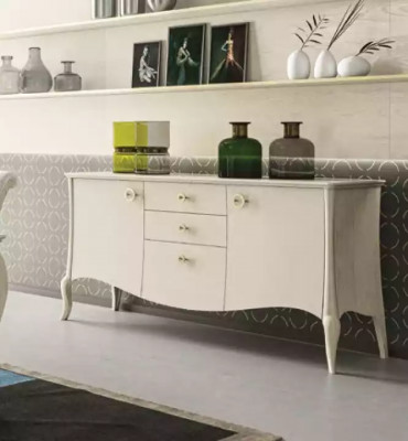 Eetkamer set Wit Eettafel 4x Stoelen Dressoir Elegant Design Nieuw 6-delig.
