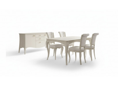 Eetkamer set Wit Eettafel 4x Stoelen Dressoir Elegant Design Nieuw 6-delig.