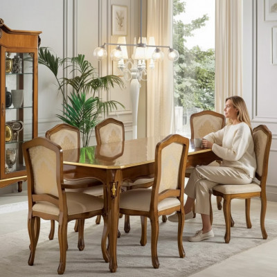 Eettafel set tafel + 6x stoelen eetkamerset tafel hout textiel