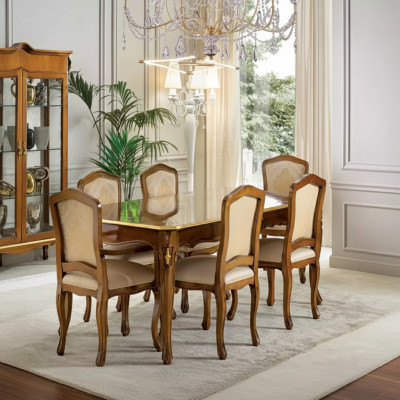Eettafel set tafel + 6x stoelen eetkamerset tafel hout textiel