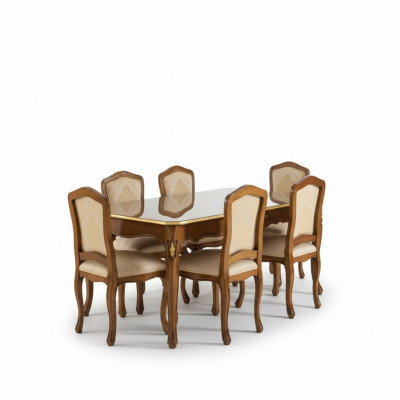 Eettafel set tafel + 6x stoelen eetkamerset tafel hout textiel