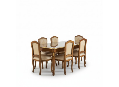 Eettafel set tafel + 6x stoelen eetkamerset tafel hout textiel