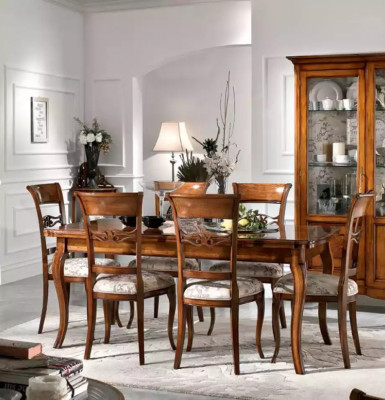 Eettafel 6x stoelen Eetkamer Eethoek Houten dressoir 9-delige set.