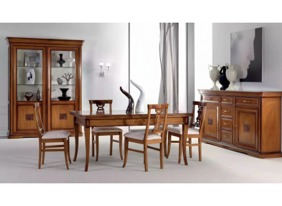 Ontwerp Eetkamer Set Garnituur 7-delig Houten Meubels 4x Stoelen Tafel Vitrine Nieuw