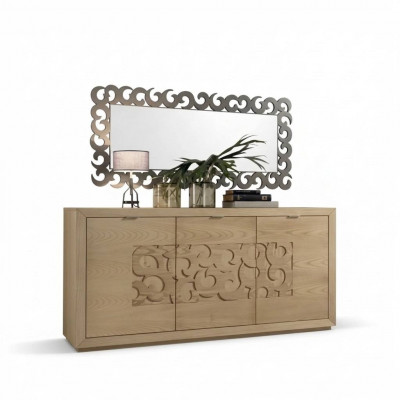 Luxe dressoir spiegel woonkamer houten kast commodes bruin 2-delig.