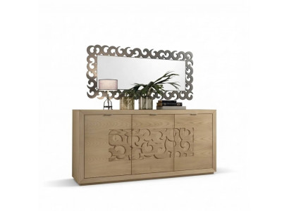 Luxe dressoir spiegel woonkamer houten kast commodes bruin 2-delig.