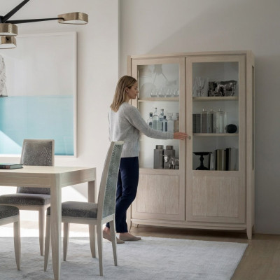 Vitrine woonkamer meubels hout vitrines glazen kast beige dressoir nieuw.