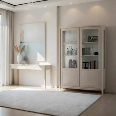 Vitrine woonkamer meubels hout vitrines glazen kast beige dressoir nieuw.