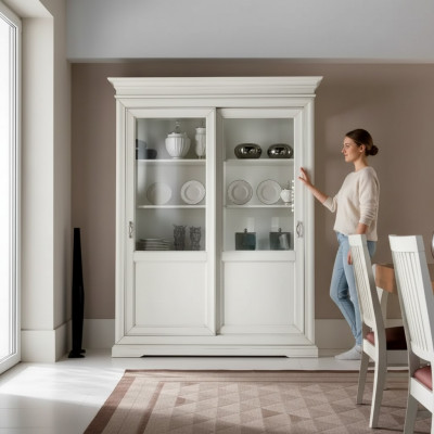 Vitrine Woonkamermeubels Hout Vitrines Glaskast Dressoir Wit Nieuw