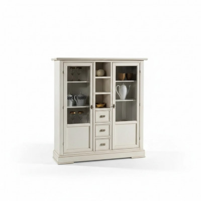 Woonkamer meubels houten vitrinekast glazen kast massief hout dressoir vitrine.
