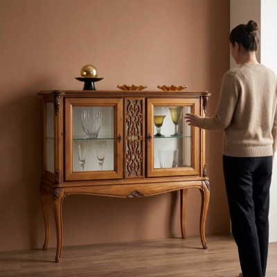 Vitrine Vitrinewand Woonkamer Klassiek Hout Kast Glazen kast