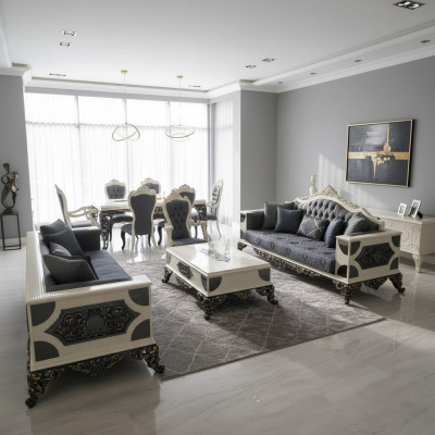 Luxe set van twee hoogwaardige 3-zits banken van edele materialen.