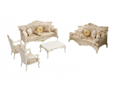 Modern woonkamer set met twee stijlvolle set 3-zitsbanken en een ontwerpersfauteuil