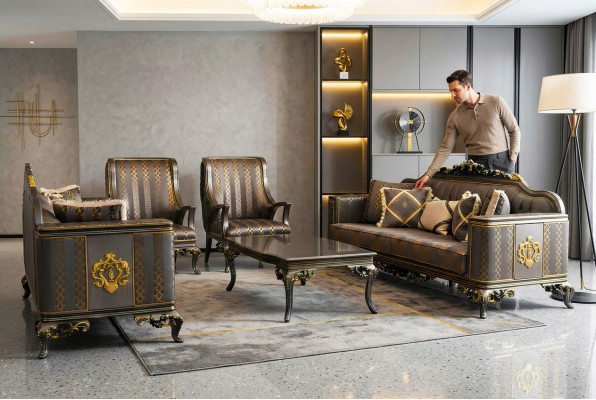 Woonkamerset bankstel in natuurtinten, design zitmeubelen salontafel