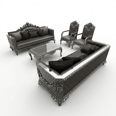 Design Meubel Woonkamer Loungeset 2x Bank + 2x Fauteuil + Salontafel Set