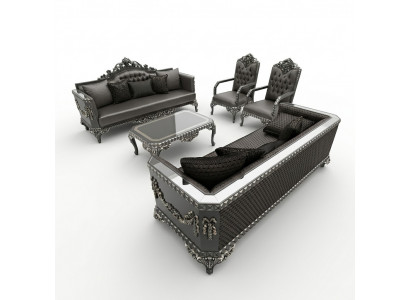 Design Meubel Woonkamer Loungeset 2x Bank + 2x Fauteuil + Salontafel Set