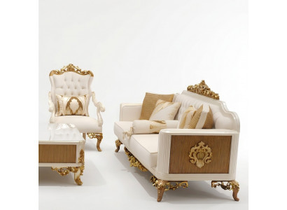 Exquise woonkamer bankstel Bank 2x Fauteuils set Luxe bankstel
