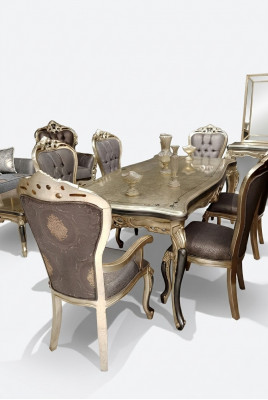 Exclusieve eetkamermeubels luxe eettafel + 4x tafelstoelen goud
