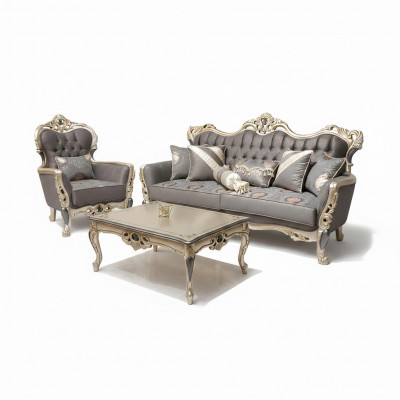 Elegante bankstel met fauteuil bankstel grijs relax 2 delen woonkamer meubels