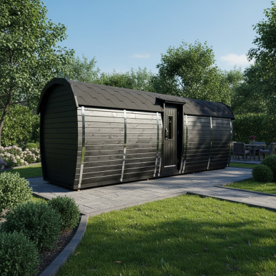 Houten sauna buitensauna Hout Grenenhout Saunahuis Panoramakamer 590x230x260