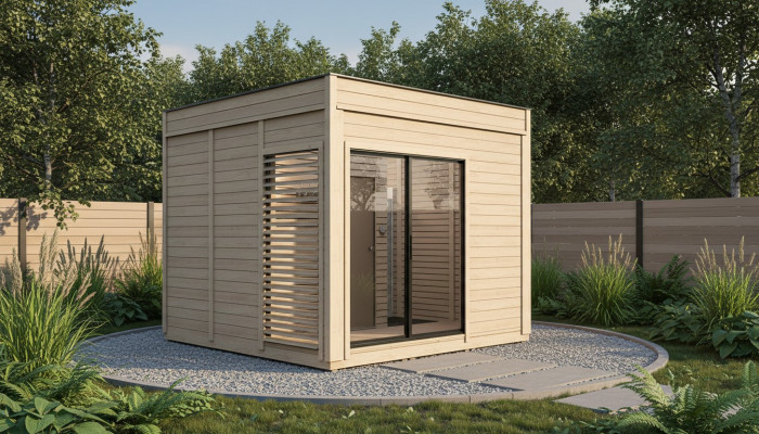 Houten sauna buitensauna hout grenenhout saunahuis panoramisch huisje tuin