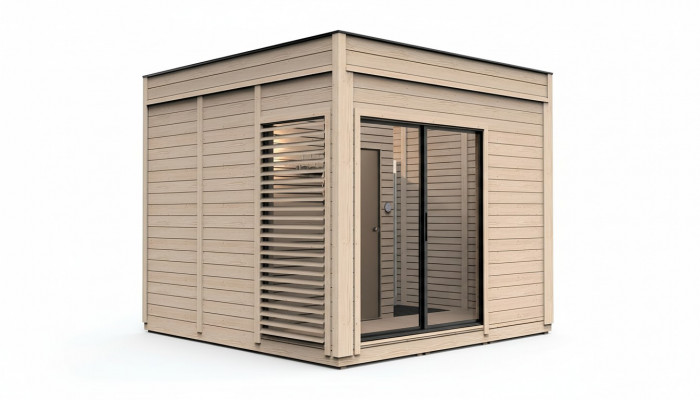 Houten sauna buitensauna hout grenenhout saunahuis panoramisch huisje tuin