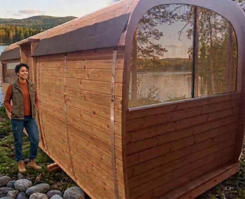 Houten buitensauna hout grenen houten saunahuis sauna huisje huis