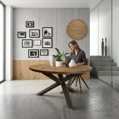 Eetkamer Ronde Eettafel Hout Ronde Keukentafel Moderne Stijl Bruin 140cm