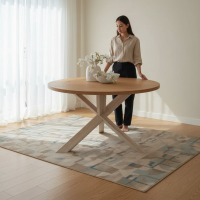 Ronde keukentafel salontafel kleur bruin stijl modern hout 140cm.