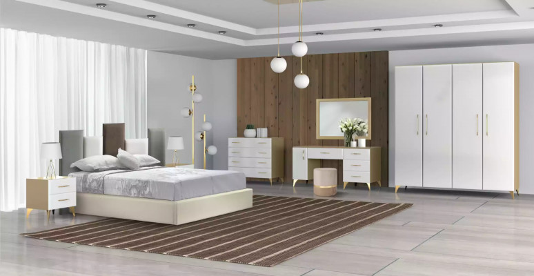 Slaapkamer set Bed 2x Nachtkastje Hout wit compleet Modern 3-delig