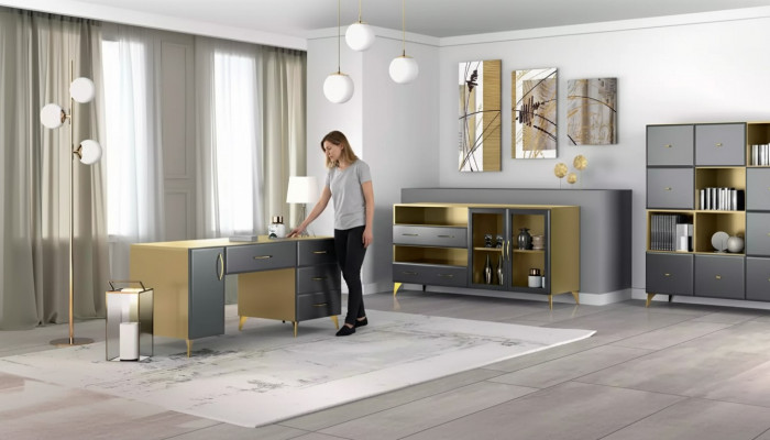 Woonkamerset Bureau Dressoir Boekenkast 3-delige Tafel Meubels Hout  Woonkamerset Bureau Dressoir Boekenkast 3-delige Tafel Meubels Hout