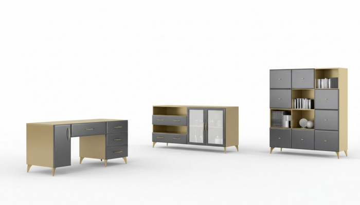 Woonkamerset Bureau Dressoir Boekenkast 3-delige Tafel Meubels Hout  Woonkamerset Bureau Dressoir Boekenkast 3-delige Tafel Meubels Hout