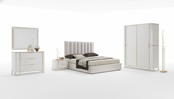 Bed 2x bedside tables chest of drawers 6-piece bedroom set design luxury new