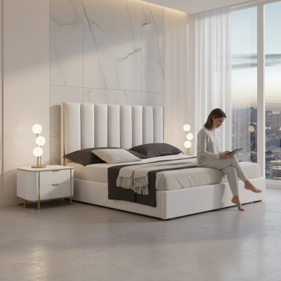 Slaapkamer set Luxe bed 2x nachtkastjes Design nieuw wit 3-delig Modern