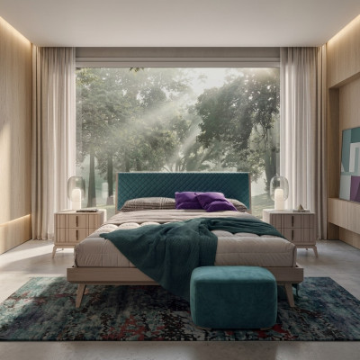 Slaapkamer set Bed 2x Nachtkastje Hout beige compleet Modern nieuw