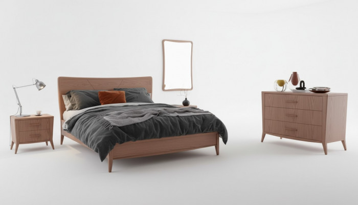 Slaapkamerset Bed 2x Nachtkastjes Commode Design Luxe Meubelen 4-delig