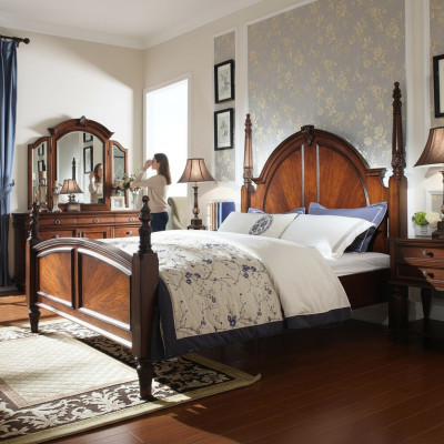 Slaapkamer Bed Klassiek Nieuw stijlvol in Modern bruin Hout Luxe