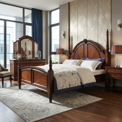 Slaapkamer Bed Klassiek Nieuw stijlvol in Modern bruin Hout Luxe