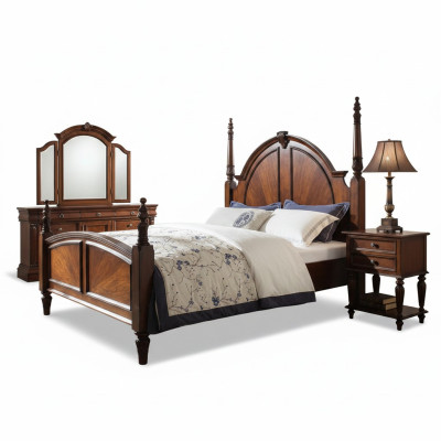 Slaapkamer Bed Klassiek Nieuw stijlvol in Modern bruin Hout Luxe