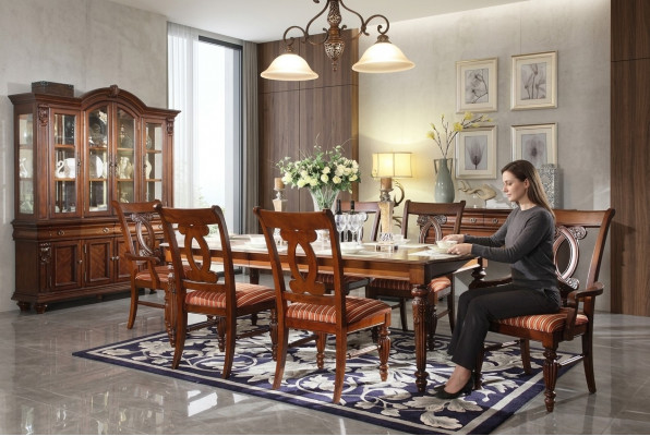 Zet eettafel eettafel 4x stoelen 2x stoelen vitrine eetgroep 8-delig.