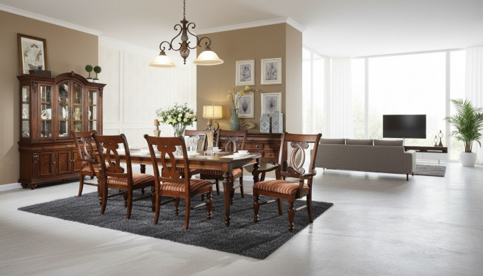 Zet eettafel eettafel 4x stoelen 2x stoelen vitrine eetgroep 8-delig.