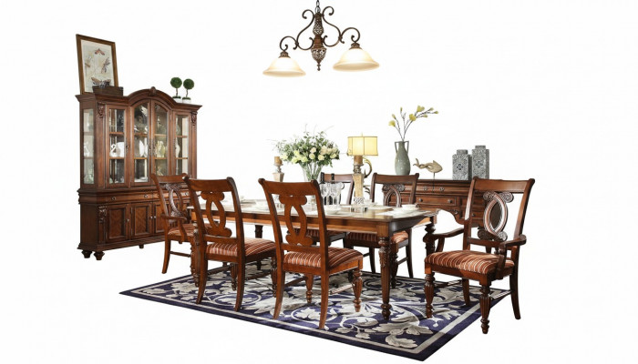 Zet eettafel eettafel 4x stoelen 2x stoelen vitrine eetgroep 8-delig.