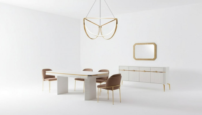 Eetkamer Set Tafel 6x Stoelen Dressoir Spiegel 9-delige Groep Set