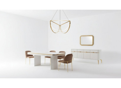 Eetkamer Set Tafel 6x Stoelen Dressoir Spiegel 9-delige Groep Set