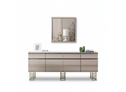 Woonkamer beige dressoir spiegel design meubels console hout ontwerper
