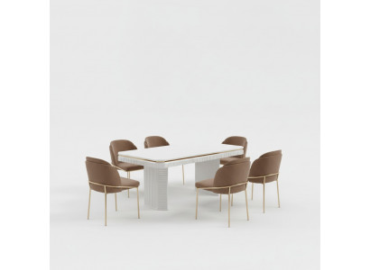 Eetkamer eettafel 6x stoel beige meubelset 7-delige luxe houten meubels