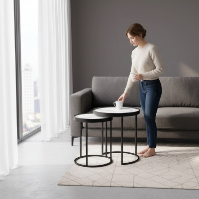 Bijzettafels 2x woonkamer salontafel eettafelset roestvrij staal
