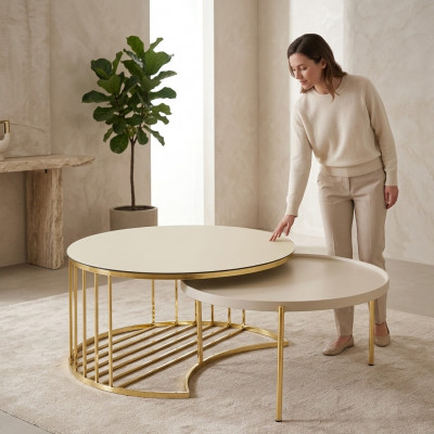 Moderne 2x salontafels roestvrijstalen koffietafel woonkamertafel nieuw goud