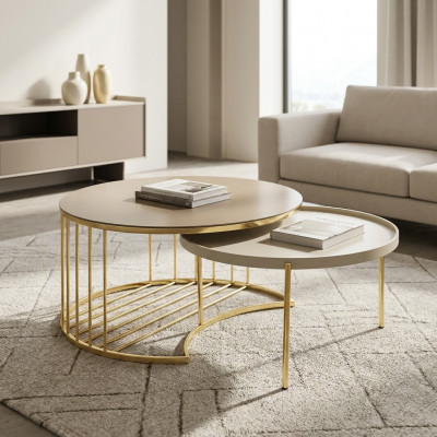 Moderne 2x salontafels roestvrijstalen koffietafel woonkamertafel nieuw goud